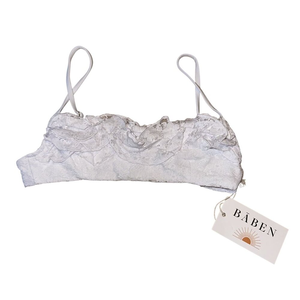 NWT Baben Bardot White Lace Swim Bikini Top Women's X-Small XS